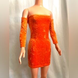 Crushed velvet orange mini dress for My Size Barbie Doll 36" New.